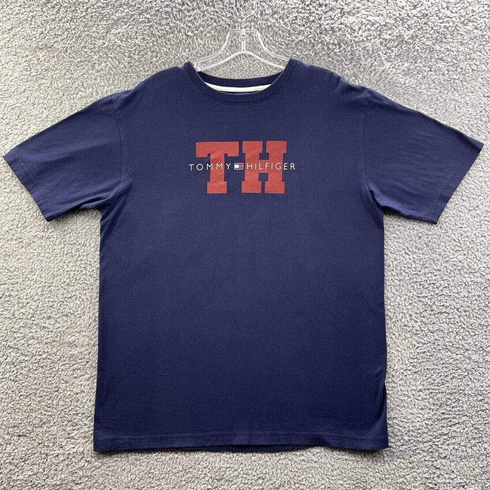 Tommy Hilfiger Shirt Mens Large Navy Blue Sleepwear Logo Short Sleeve Top Mens L